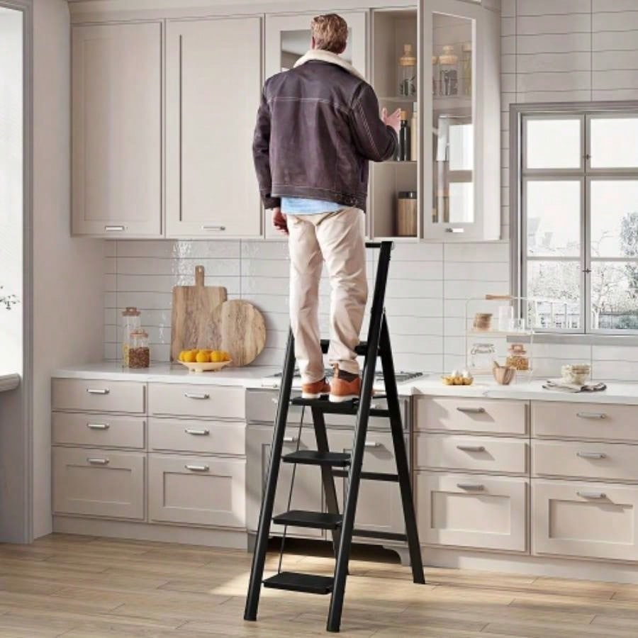 5 - step ladder folding step stool, 5 - step ladder with anti slip wide pedals, lightweight and easy to carry handle folding ladder, multi - purpose steel ladder, suitable home and office use