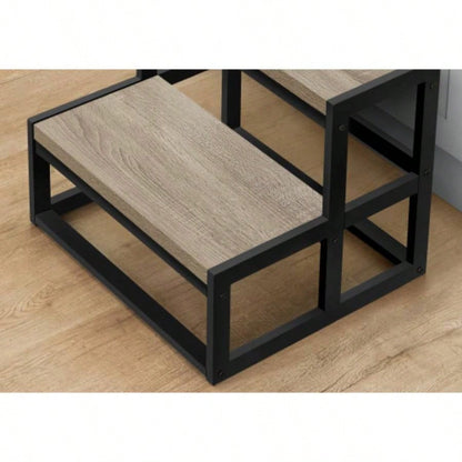 Ladder, Step Stool, Bedroom, Kitchen, Black Metal, Dark Taupe Laminate, Contemporary