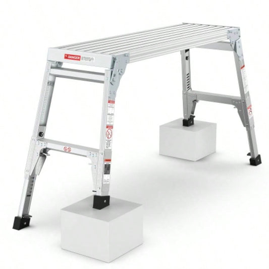 Aluminum Work Platform Large Size Step Stool Folding Portable Work 40 Width Telescopic Feet 22 - 27.5 Height Adjustable