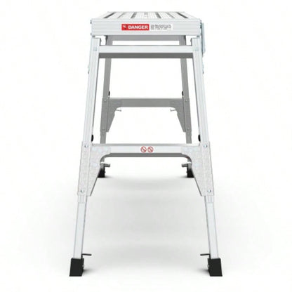 Aluminum Work Platform Large Size Step Stool Folding Portable Work 40 Width Telescopic Feet 22 - 27.5 Height Adjustable