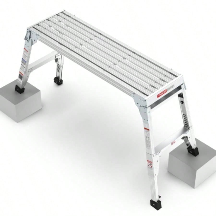 Aluminum Work Platform Large Size Step Stool Folding Portable Work 40 Width Telescopic Feet 22 - 27.5 Height Adjustable