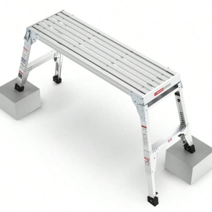 Aluminum Work Platform Large Size Step Stool Folding Portable Work 40 Width Telescopic Feet 22 - 27.5 Height Adjustable