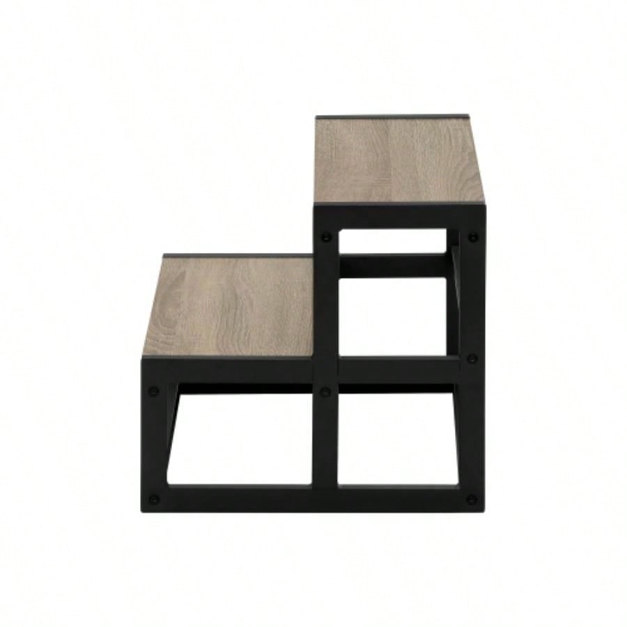 Ladder, Step Stool, Bedroom, Kitchen, Black Metal, Dark Taupe Laminate, Contemporary