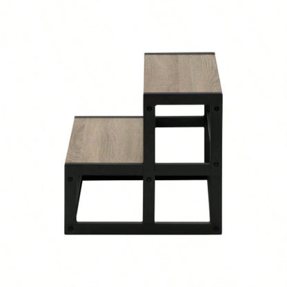 Ladder, Step Stool, Bedroom, Kitchen, Black Metal, Dark Taupe Laminate, Contemporary
