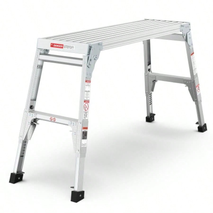 Aluminum Work Platform Large Size Step Stool Folding Portable Work 40 Width Telescopic Feet 22 - 27.5 Height Adjustable
