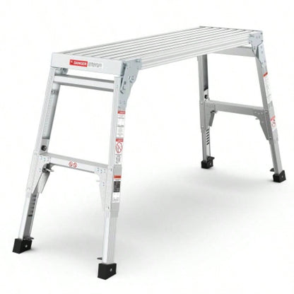 Aluminum Work Platform Large Size Step Stool Folding Portable Work 40 Width Telescopic Feet 22 - 27.5 Height Adjustable