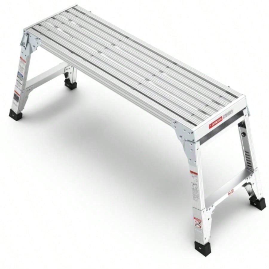 Aluminum Work Platform Large Size Step Stool Folding Portable Work 40 Width Telescopic Feet 22 - 27.5 Height Adjustable