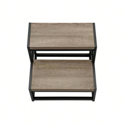 Ladder, Step Stool, Bedroom, Kitchen, Black Metal, Dark Taupe Laminate, Contemporary
