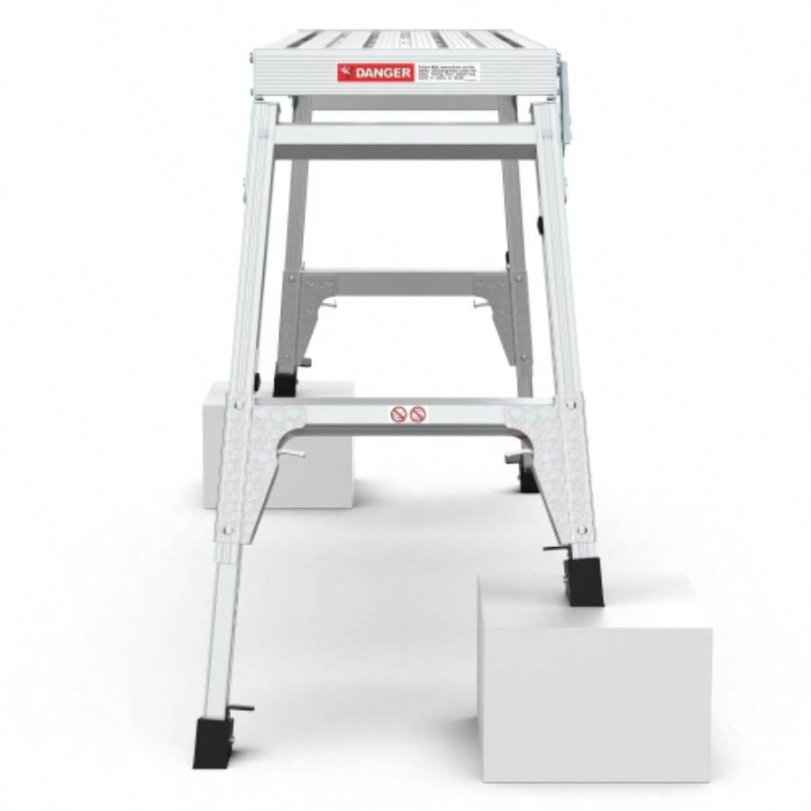 Aluminum Work Platform Large Size Step Stool Folding Portable Work 40 Width Telescopic Feet 22 - 27.5 Height Adjustable