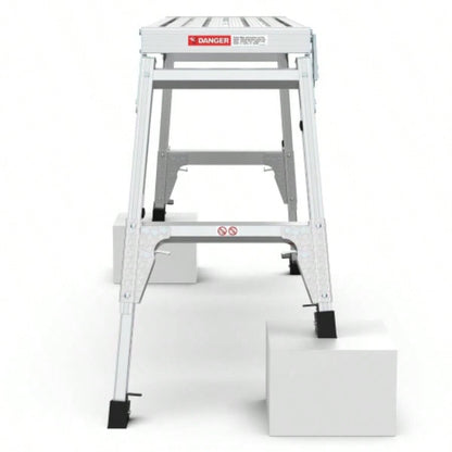 Aluminum Work Platform Large Size Step Stool Folding Portable Work 40 Width Telescopic Feet 22 - 27.5 Height Adjustable