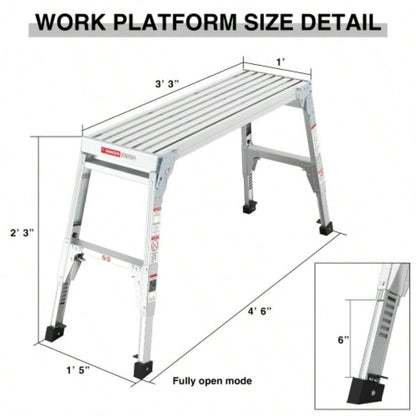 Aluminum Work Platform Large Size Step Stool Folding Portable Work 40 Width Telescopic Feet 22 - 27.5 Height Adjustable