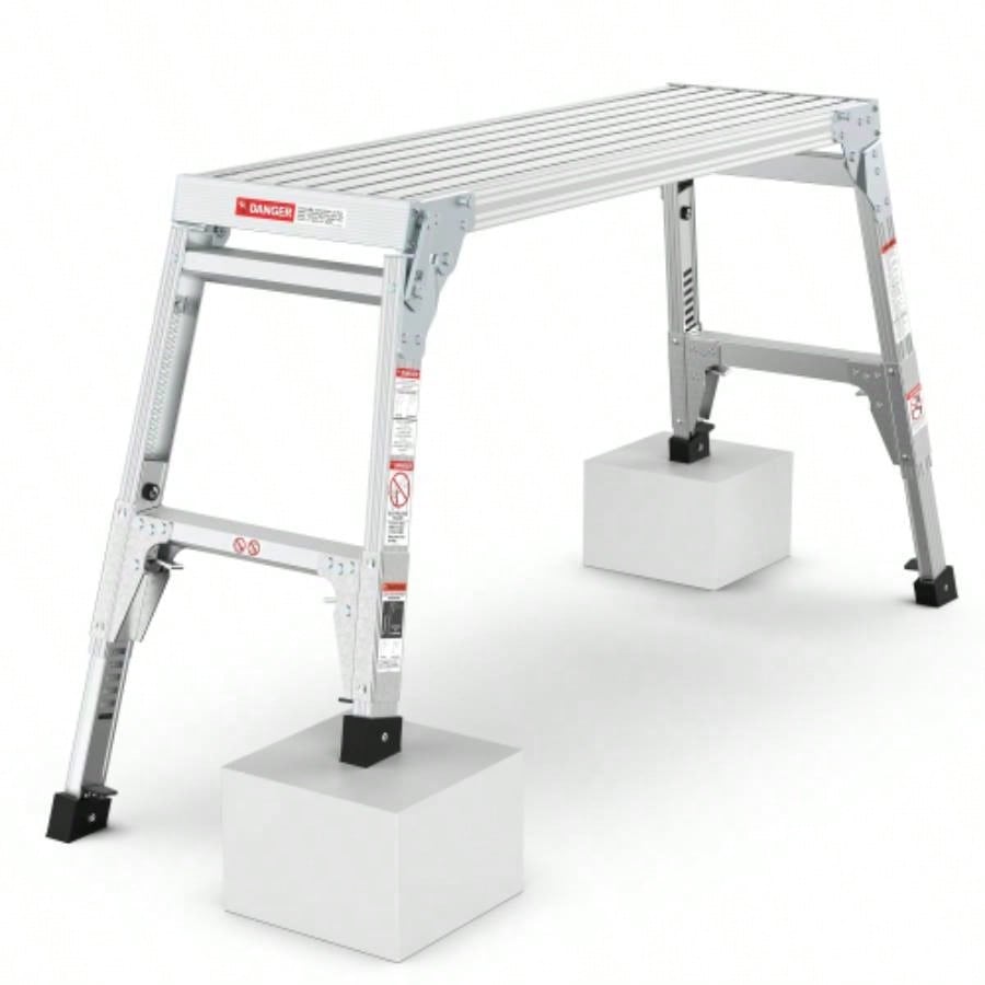 Aluminum Work Platform Large Size Step Stool Folding Portable Work 40 Width Telescopic Feet 22 - 27.5 Height Adjustable