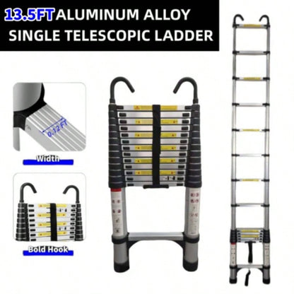 4.1 - meter telescopic ladder, aluminum telescopic ladder, non slip feet, maximum capacity of 300 pounds, foldable ladder with hooks, suitable RV or outdoor work