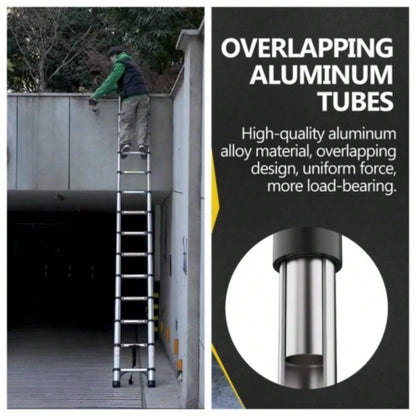 4.1 - meter telescopic ladder, aluminum telescopic ladder, non slip feet, maximum capacity of 300 pounds, foldable ladder with hooks, suitable RV or outdoor work