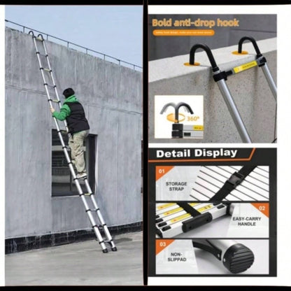 4.1 - meter telescopic ladder, aluminum telescopic ladder, non slip feet, maximum capacity of 300 pounds, foldable ladder with hooks, suitable RV or outdoor work