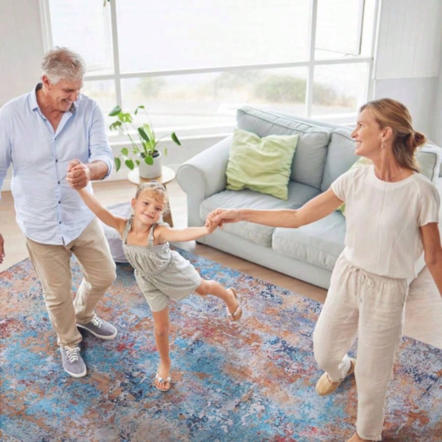 LOOM LUXE 8x10 Area Rugs Living Room, Washable Rug, Low - Pile, Non - Slip, Non - Shedding, Foldable, Kid Pet Friendly - Area Rugs living room, bedroom, kitchen Multi, 8x 10