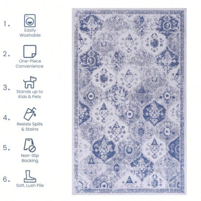 NAAR MAVAL Blue Washable Rug 5x8 Area Rug Blue, 5x 8