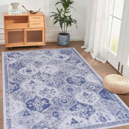 NAAR MAVAL Blue Washable Rug 5x8 Area Rug Blue, 5x 8