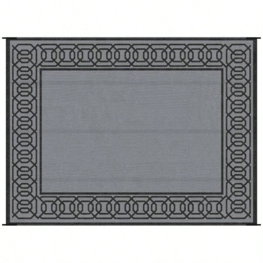 Outsunny Reversible Outdoor Rug, 9x 12 Waterproof Plastic Straw Floor, Portable RV Camping Carpet, Large Floor Backyard, Deck, Picnic, Beach, Black Gray Border