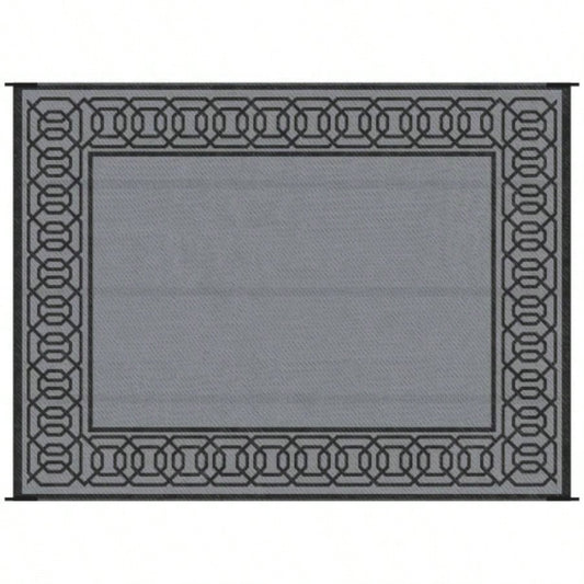 Outsunny Reversible Outdoor Rug, 9x 12 Waterproof Plastic Straw Floor, Portable RV Camping Carpet, Large Floor Backyard, Deck, Picnic, Beach, Black Gray Border