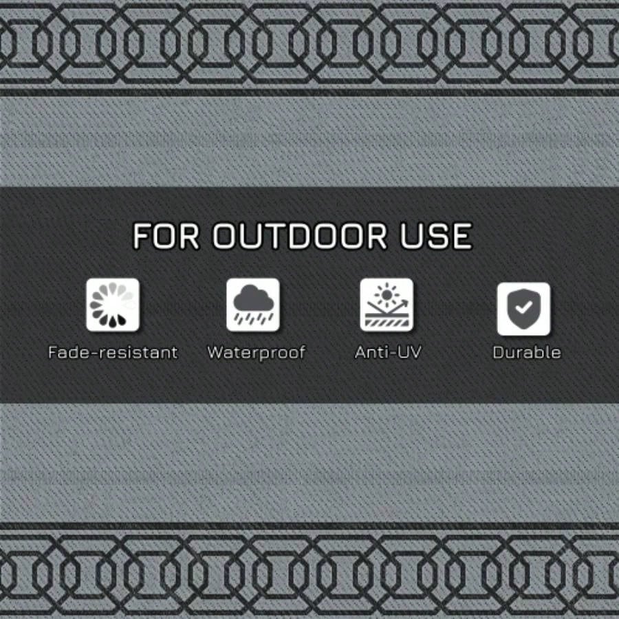 Outsunny Reversible Outdoor Rug, 9x 12 Waterproof Plastic Straw Floor, Portable RV Camping Carpet, Large Floor Backyard, Deck, Picnic, Beach, Black Gray Border