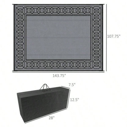 Outsunny Reversible Outdoor Rug, 9x 12 Waterproof Plastic Straw Floor, Portable RV Camping Carpet, Large Floor Backyard, Deck, Picnic, Beach, Black Gray Border