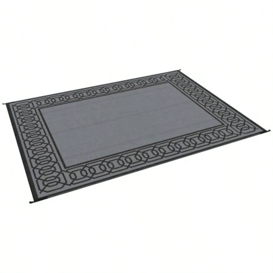 Outsunny Reversible Outdoor Rug, 9x 12 Waterproof Plastic Straw Floor, Portable RV Camping Carpet, Large Floor Backyard, Deck, Picnic, Beach, Black Gray Border