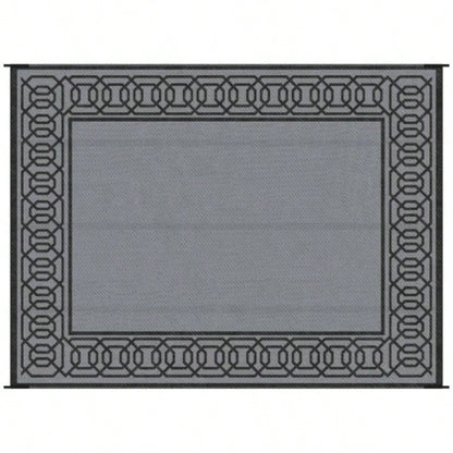 Outsunny Reversible Outdoor Rug, 9x 12 Waterproof Plastic Straw Floor, Portable RV Camping Carpet, Large Floor Backyard, Deck, Picnic, Beach, Black Gray Border