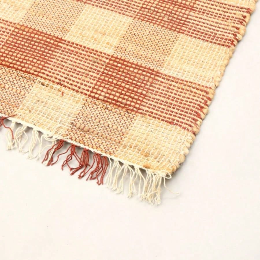 Artisan Hand Woven Jute Cotton Brown Plaid Rug - 5X7 ft
