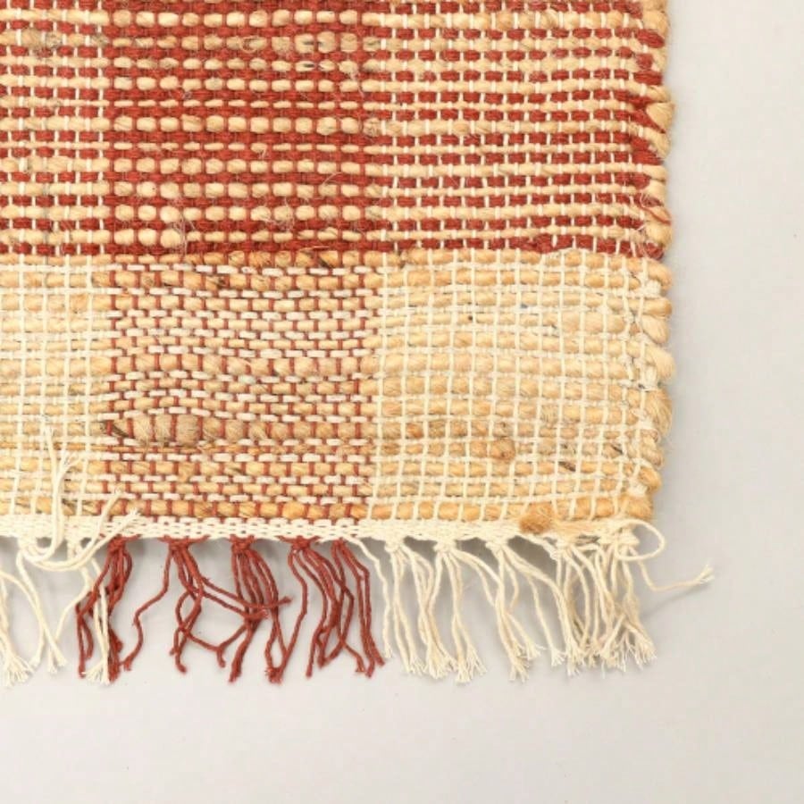 Artisan Hand Woven Jute Cotton Brown Plaid Rug - 5X7 ft