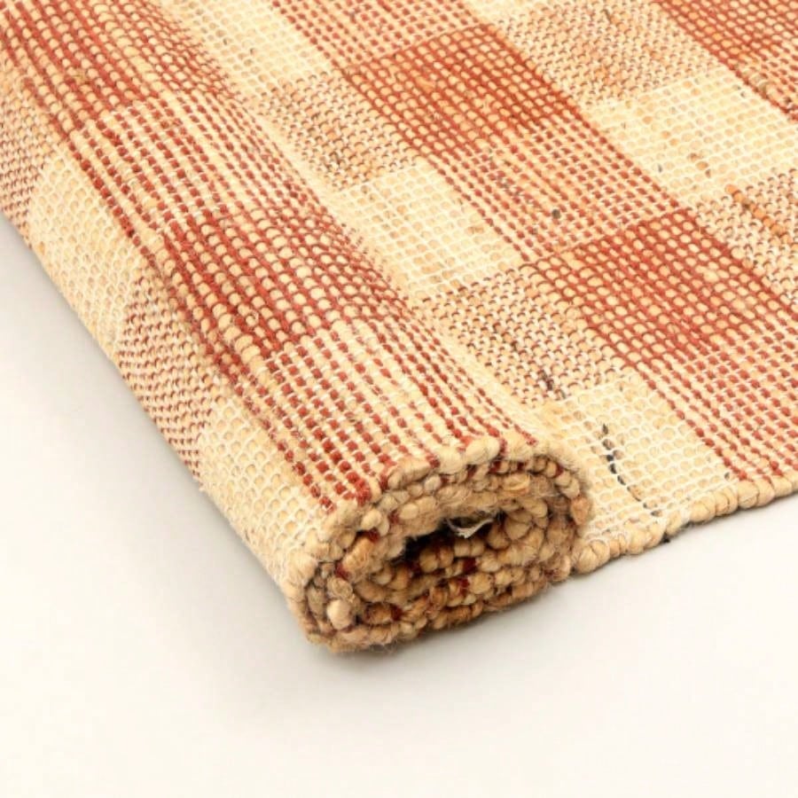 Artisan Hand Woven Jute Cotton Brown Plaid Rug - 5X7 ft