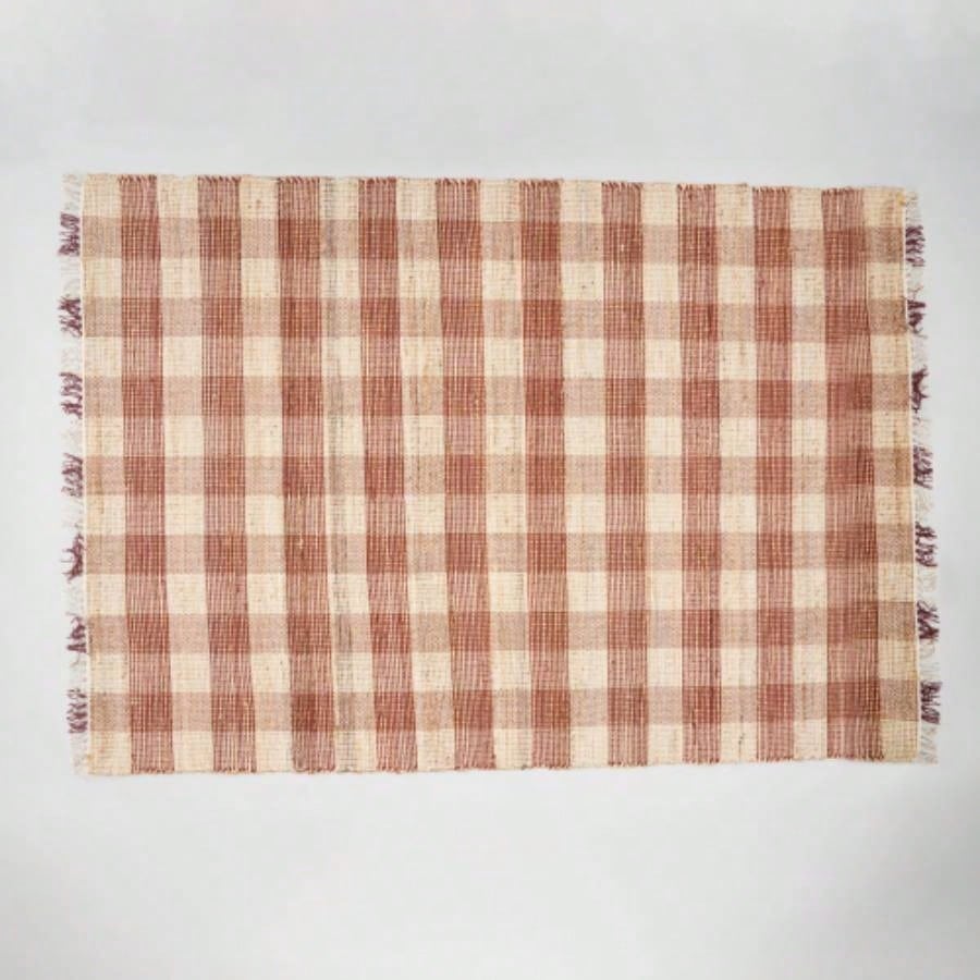 Artisan Hand Woven Jute Cotton Brown Plaid Rug - 5X7 ft
