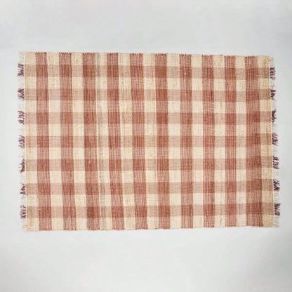 Artisan Hand Woven Jute Cotton Brown Plaid Rug - 5X7 ft