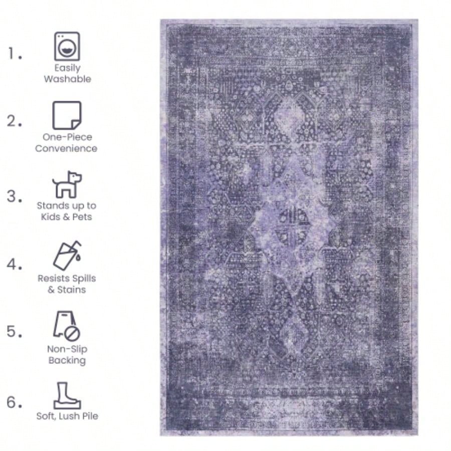 NAAR MAVAL Anthracite Washable Rug 5x8 Area Rug Anthracite, 5x 8