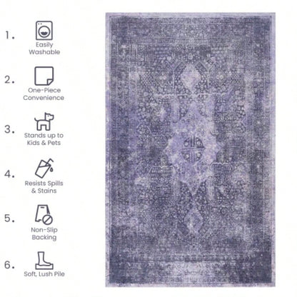 NAAR MAVAL Anthracite Washable Rug 5x8 Area Rug Anthracite, 5x 8