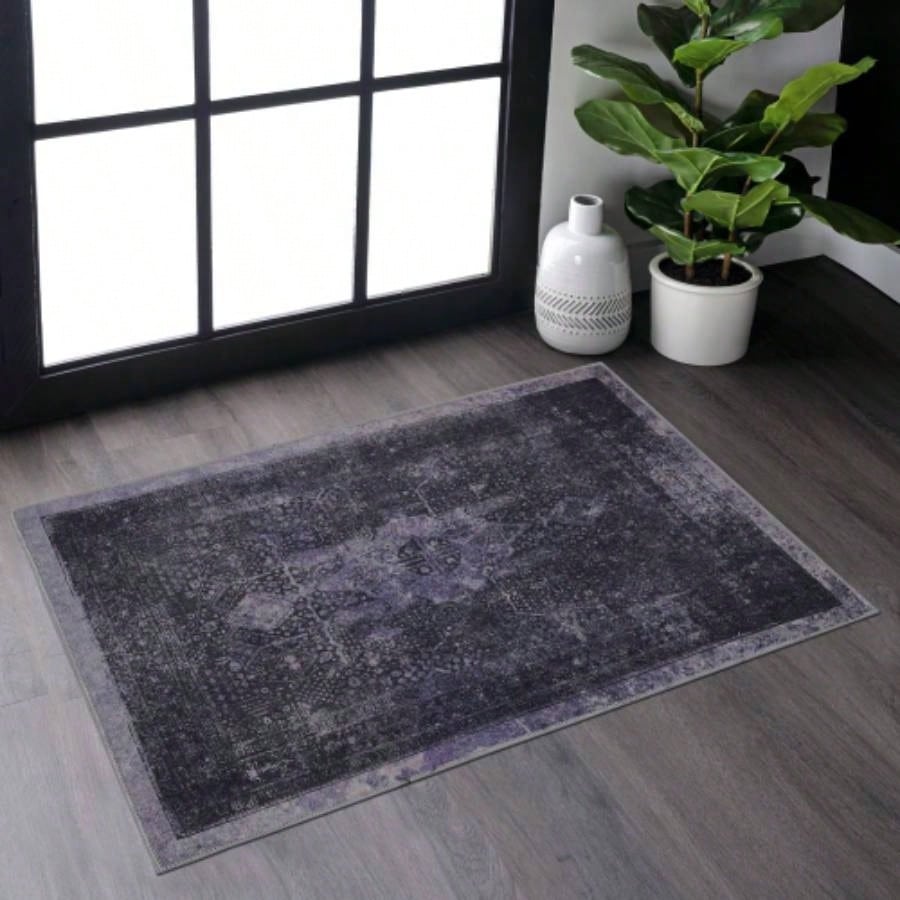 NAAR MAVAL Anthracite Washable Rug 5x8 Area Rug Anthracite, 5x 8