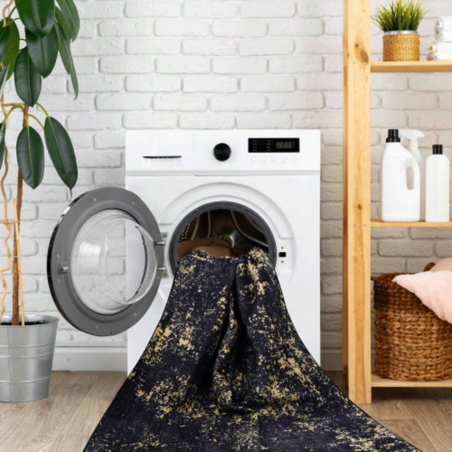 NAAR MAVAL Black Washable Rug 5x8 Area Rug Black+Gold, 5x 8