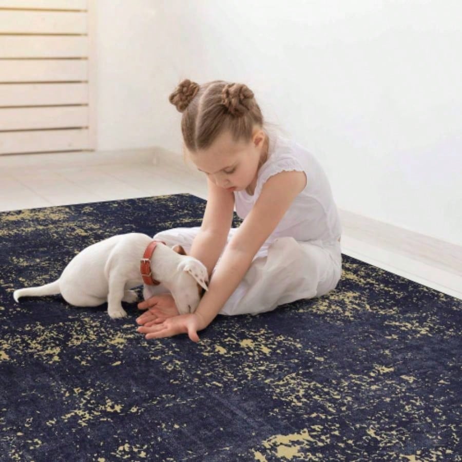 NAAR MAVAL Black Washable Rug 5x8 Area Rug Black+Gold, 5x 8