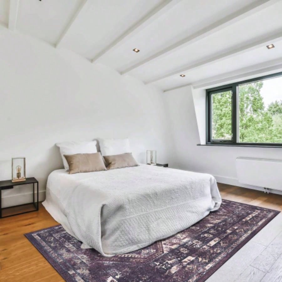 NAAR MAVAL Black Washable Rug 5x8 Area Rug Black+Burgundy, 5x 8