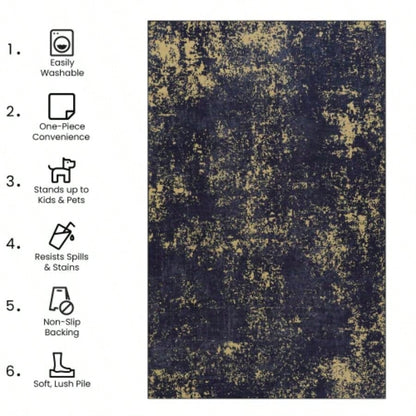 NAAR MAVAL Black Washable Rug 5x8 Area Rug Black+Gold, 5x 8