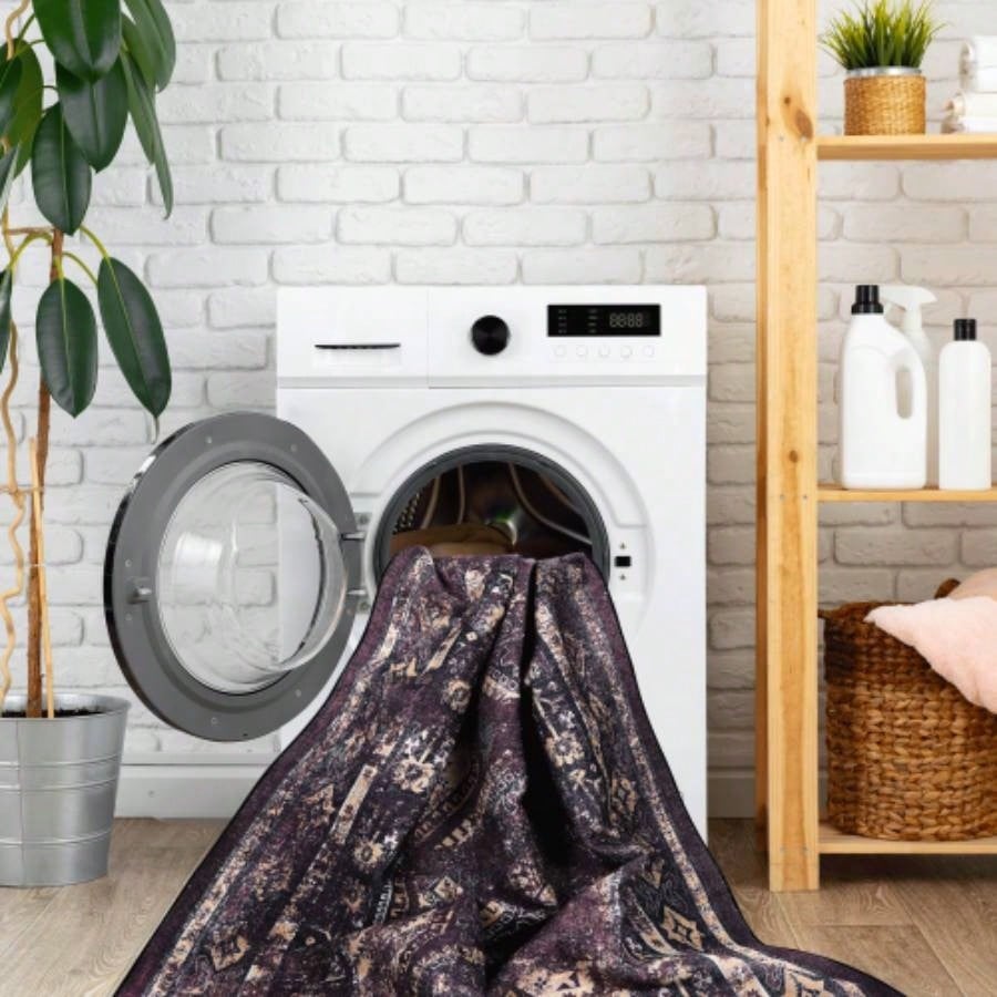 NAAR MAVAL Black Washable Rug 5x8 Area Rug Black+Burgundy, 5x 8