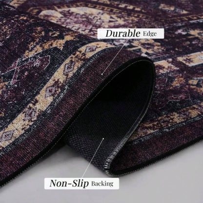 NAAR MAVAL Black Washable Rug 5x8 Area Rug Black+Burgundy, 5x 8