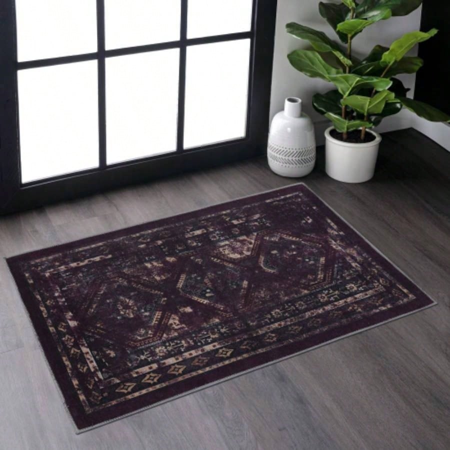 NAAR MAVAL Black Washable Rug 5x8 Area Rug Black+Burgundy, 5x 8