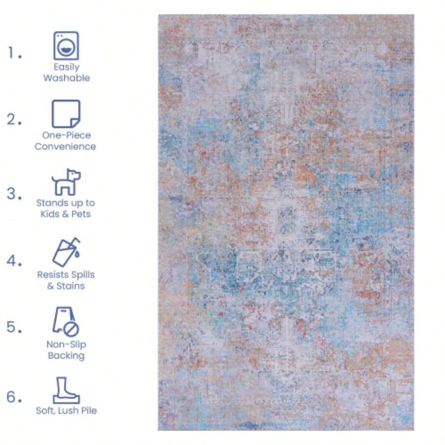 NAAR MAVAL Yellow Washable Rug 5x8 Area Rug Yellow, 5x 8