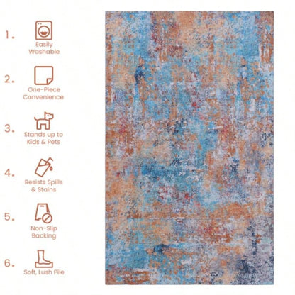NAAR MAVAL Multi Washable Rug 5x8 Area Rug Multi, 5x 8