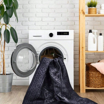 NAAR MAVAL Black Washable Rug 5x8 Area Rug Black+Gray, 5x 8