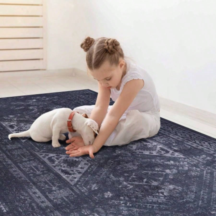 NAAR MAVAL Black Washable Rug 5x8 Area Rug Black+Gray, 5x 8