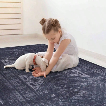 NAAR MAVAL Black Washable Rug 5x8 Area Rug Black+Gray, 5x 8