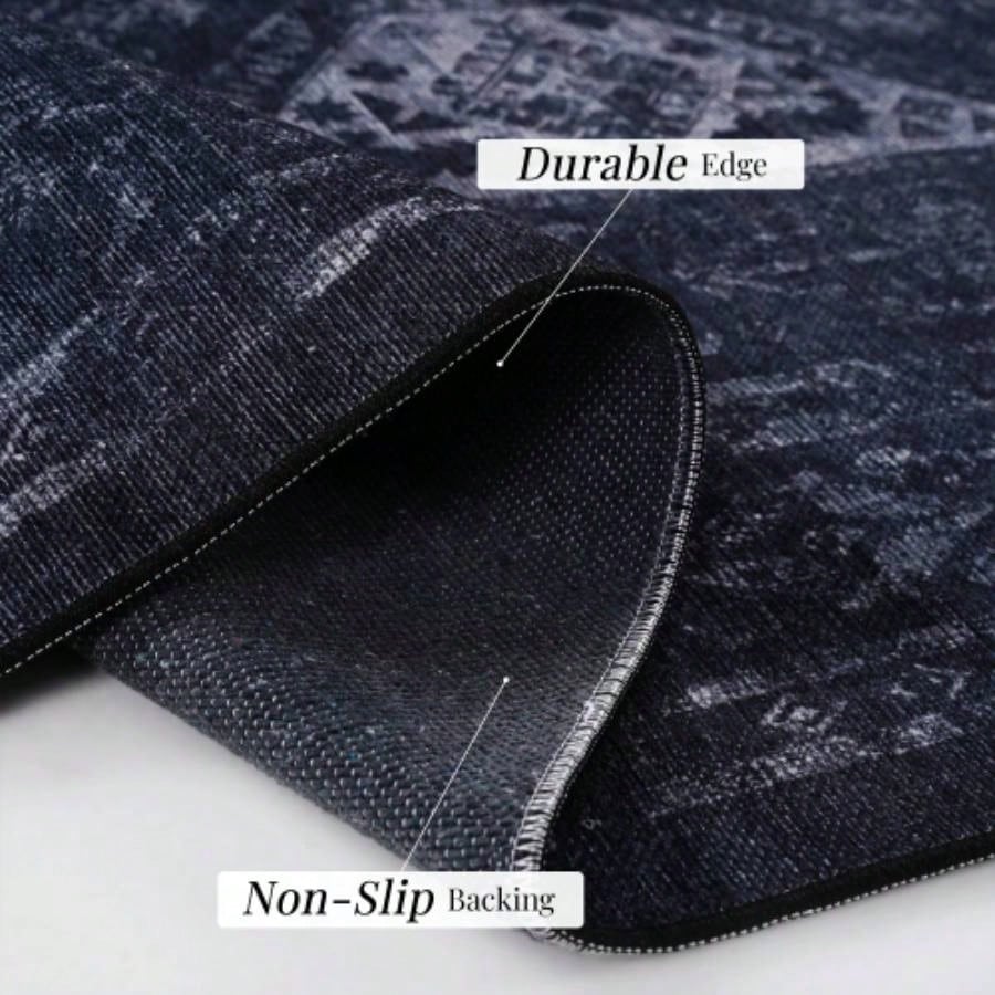 NAAR MAVAL Black Washable Rug 5x8 Area Rug Black+Gray, 5x 8