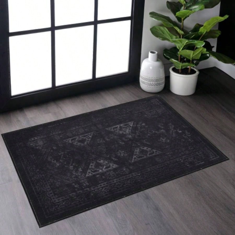 NAAR MAVAL Black Washable Rug 5x8 Area Rug Black+Gray, 5x 8